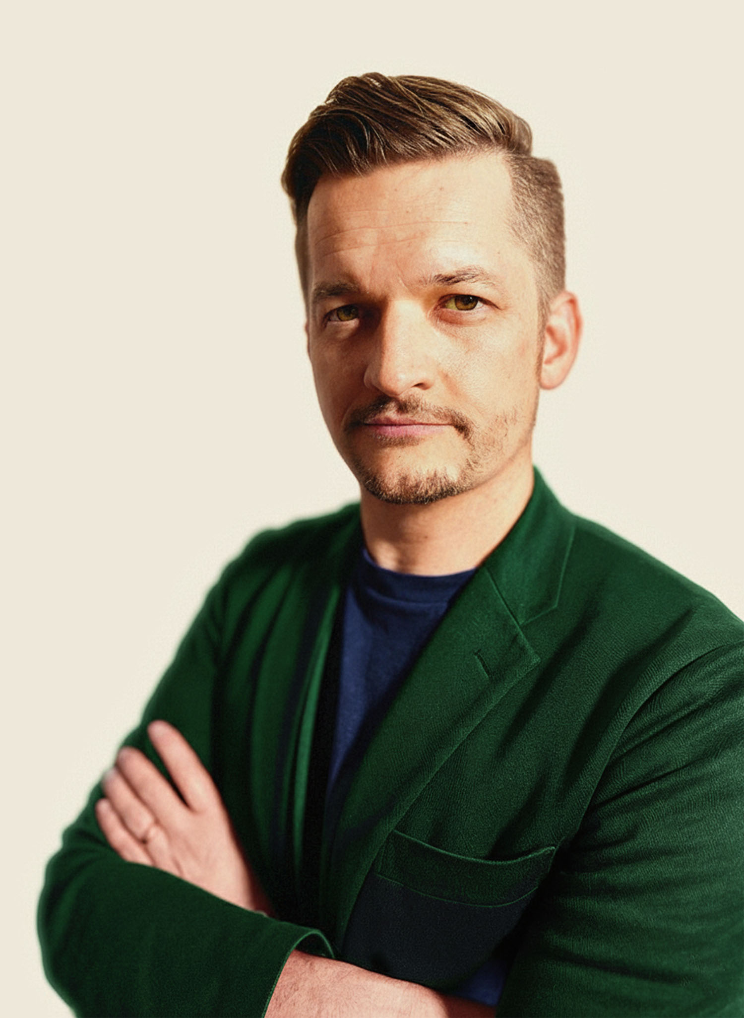 Professional portrait of Jesse Davis in technicolor style